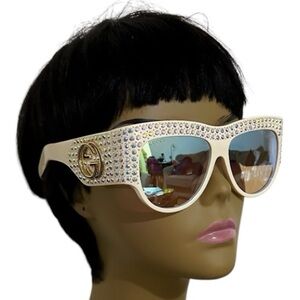 GUCCI GG 135mm Crystal mirror Off white Oversized Sunglasses